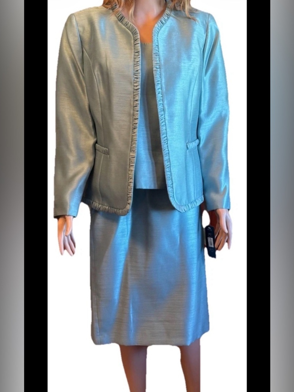 Kasper 3 Pc Suit Set 14P Petite Blue Jacket Skirt Shell NWT Career Occasion